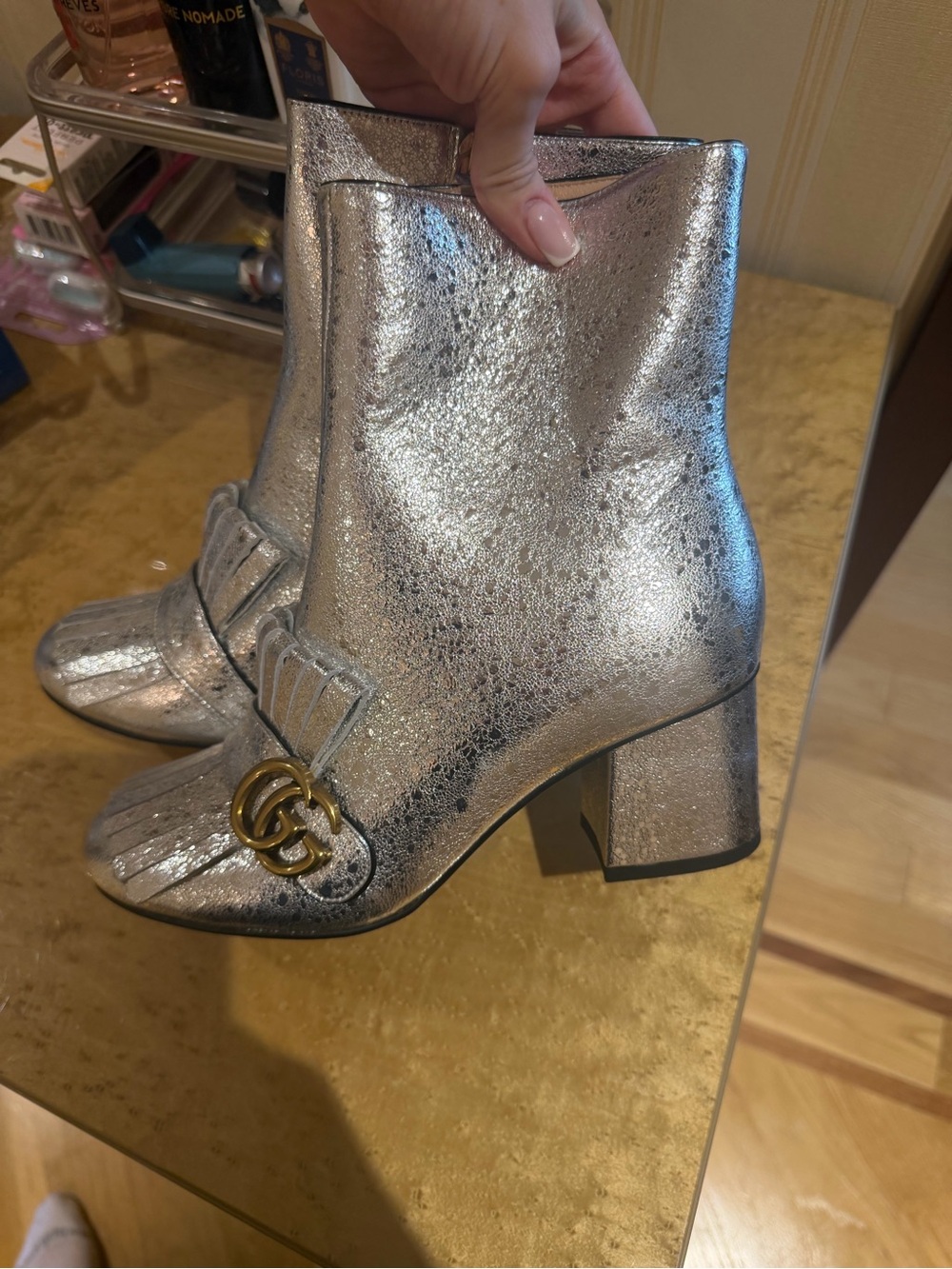 Gucci Silver Metallic Fringe Ankle Boots - Picture 4 of 7